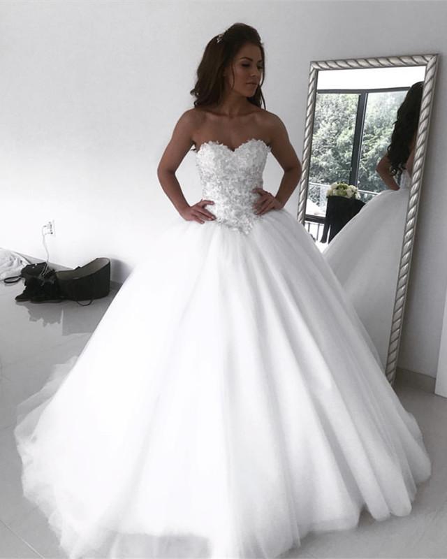 Lace Embroidery Sweetheart Floor Length Ball Gown Wedding Dresses