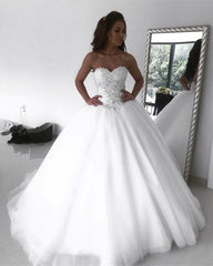 Lace Embroidery Sweetheart Floor Length Ball Gown Wedding Dresses