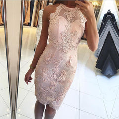 Short Pink Lace Halter Cocktail Dresses