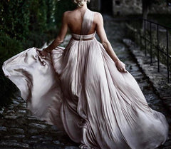One Shoulder Pleated Chiffon Champagne Bridesmaid Dresses