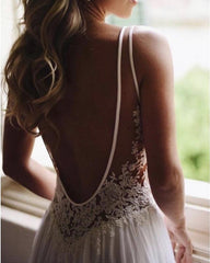 Chiffon Wedding Beach Dresses Lace V Neck