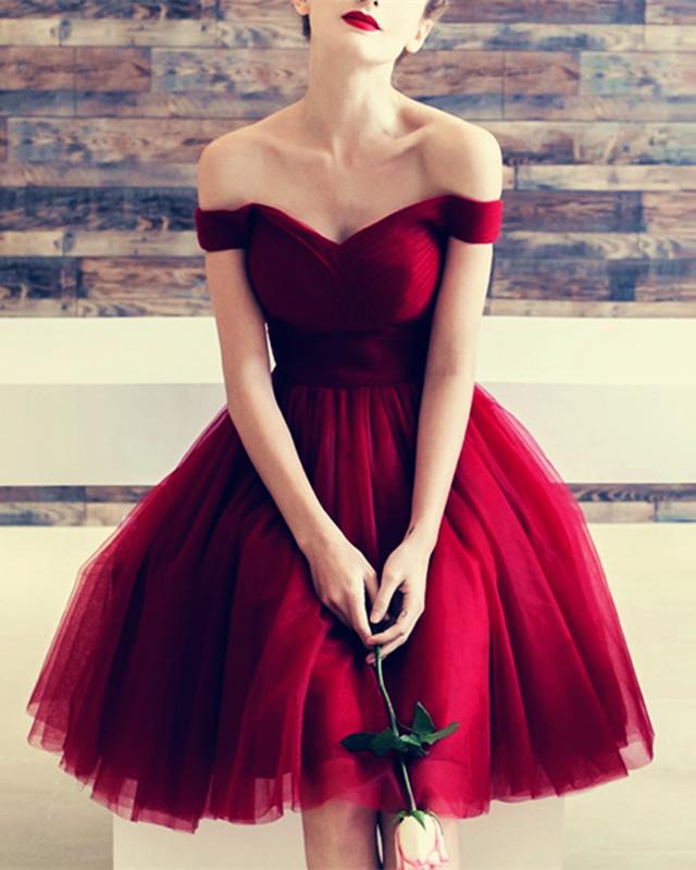 Tulle Knee Length Bridesmaid Dresses Off Shoulder