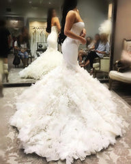 Sexy Sweetheart Bodice Corset Satin Mermaid Wedding Dresses Organza Ruffles