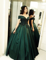 Lace Beaded Corset Off Shoulder Satin Ball Gowns Prom Dresses
