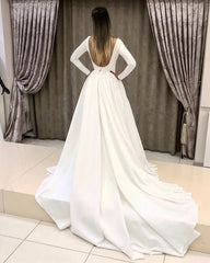 Vintage Long Sleeves Satin Backless Wedding Dresses 2019