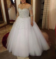 A Line Pearl And Crystal Beaded Long Sleeves Wedding Dresses 2018