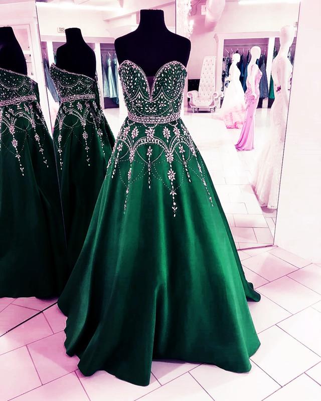 Stunning Sequins Beaded Sweetheart Satin Ball Gowns Prom Dresses 2018