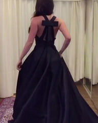 Sexy Plunge V-neck Long Satin Prom Dresses 2018 Backless Evening Gowns