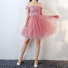 Short Pink Lace Off The Shoulder Bridesmaid Dresses For Wedding Party