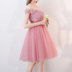 Short Pink Lace Off The Shoulder Bridesmaid Dresses For Wedding Party