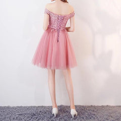 Short Pink Lace Off The Shoulder Bridesmaid Dresses For Wedding Party