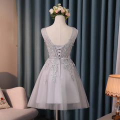 Silver Tulle V Neck Cocktail Party Dresses For Wedding