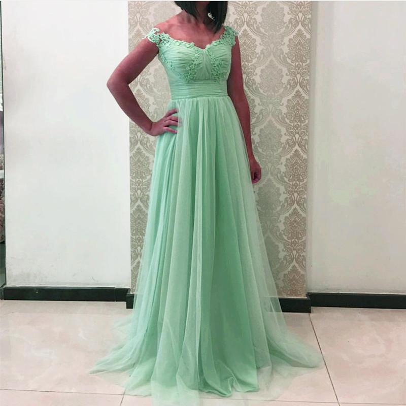 Off The Shoulder Tulle Empire Bridesmaid Dresses With Lace Appliques