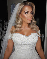 Sexy Off Shoulder Sweetheart Tulle Wedding Dresses Lace Appliques