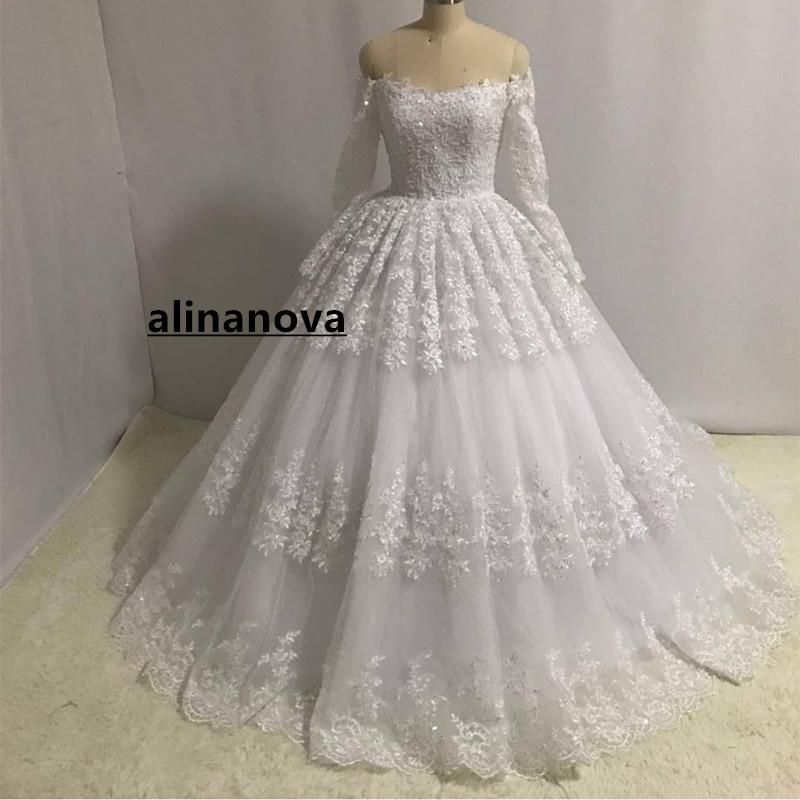 Lace Long Sleeves Ball Gowns Wedding Dresses Off The Shoulder
