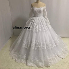 Lace Long Sleeves Ball Gowns Wedding Dresses Off The Shoulder