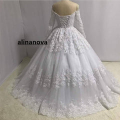 Lace Long Sleeves Ball Gowns Wedding Dresses Off The Shoulder