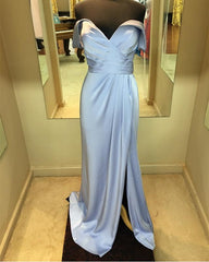 Long Chiffon V-neck Off Shoulder Formal Dresses Leg Slit Bridesmaid Dress