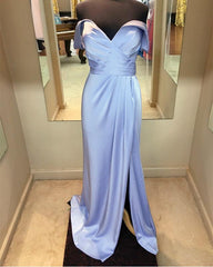 Long Chiffon V-neck Off Shoulder Formal Dresses Leg Slit Bridesmaid Dress