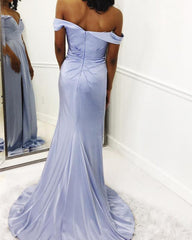 Long Chiffon V-neck Off Shoulder Formal Dresses Leg Slit Bridesmaid Dress