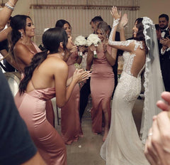 Dusty Rose Long Mermaid Front Slit Bridesmaid Dresses - RongMoon