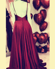 Simple Prom Dresses Long Satin Split Evening Gowns