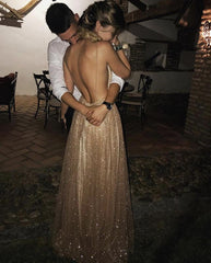 Long Sequins Evening Dresses Plunge V-neck Prom Gowns