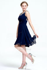A-Line V-neck Short Chiffon Lace Prom Dresses With Sequins