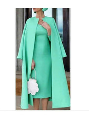 Two Piece Sheath / Column Mother of the Bride Dress Elegant Jewel Neck Knee Length Stretch Fabric Half Sleeve with Solid Color - RongMoon