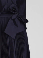 A-Line Mother of the Bride Dress Elegant Queen Anne Ankle Length Satin Long Sleeve with Bow(s) Pleats - RongMoon