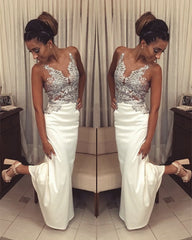 Ivory Mermaid Prom Dresses Appliques Open Back