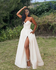 Simple Wedding Dress Satin Split With Pockets
