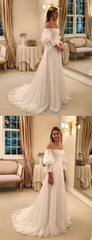 Ivory Chiffon Off Shoulder A-line Boho Beach Wedding Dresses,DB0159