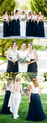 Ivory Jersy Top Navy Tulle Scoop Neck A-line Bridesmaid Dresses,DB143