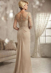 Plus Size Mother Of The Bride Dresses A-line V-neck Half Sleeves Chiffon Appliques Long Groom Mother Dresses Wedding - RongMoon