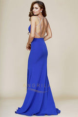 Sexy Trumpet/Mermaid V-Neck Sleeveless Beading Long Prom Dresses