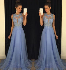 Astonishing A-line Scoop Sleeveless Beading Long Chiffon Formal Prom Dresses