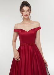 A-line Off-the-Shoulder Satin Ball Gown Prom Dress