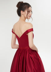 A-line Off-the-Shoulder Satin Ball Gown Prom Dress