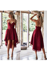 A-line High Low Homecoming Dresses with Lace