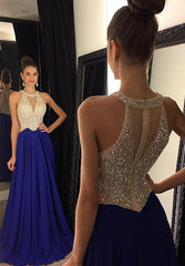 Decent A-line/Princess Sleeveless Beading Bodice Chiffon Long Prom Dresses