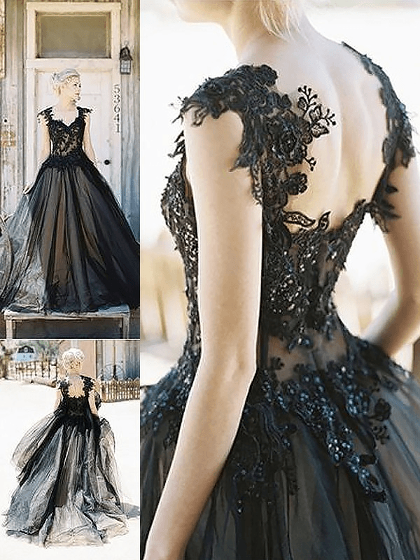 Ball Gown Sleeveless Sweetheart Lace Sweep/Brush Train Tulle Dresses - RongMoon