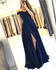 Lace Appliques Off Shoulder Long Chiffon Bridesmaid Dresses - RongMoon