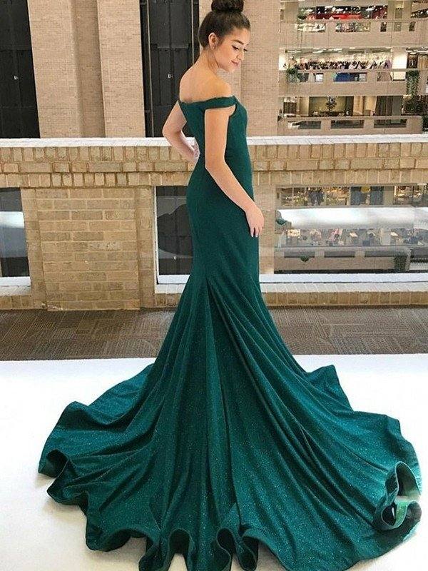 Trumpet/Mermaid Sleeveless Off-the-Shoulder Sweep/Brush Train Ruffles Sequins Dresses - RongMoon