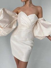 Sheath / Column Minimalist Sexy Homecoming Cocktail Party Dress Sweetheart Neckline 3/4 Length Sleeve Short / Mini Taffeta with Ruched - RongMoon