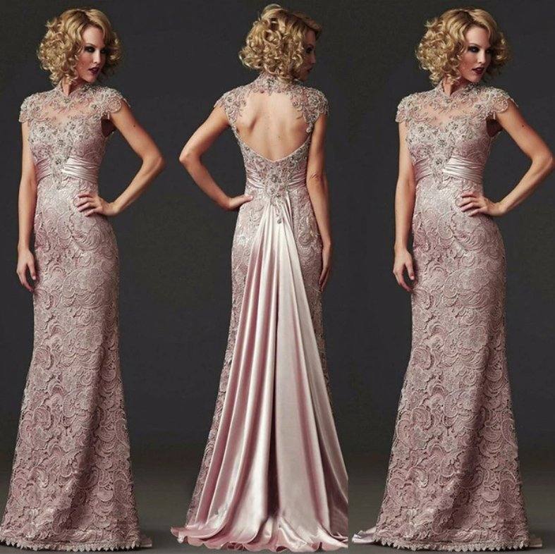 Cap Sleeves Mother Of The Bride Dresses Mermaid High Collar Lace Beaded Long Wedding Party Dress Mother Dress For Wedding - RongMoon