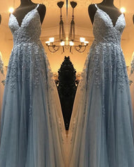 Elegant Prom Dresses Tulle V Neck Lace Embroidery