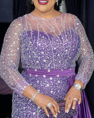 Light Purple Mermaid Beaded Satin Prom Dresses