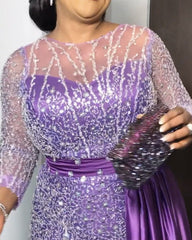 Light Purple Mermaid Beaded Satin Prom Dresses