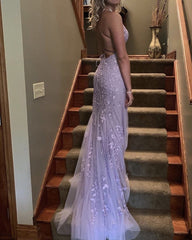 Mermaid Prom Dresses Cross Back Lace Embroidery